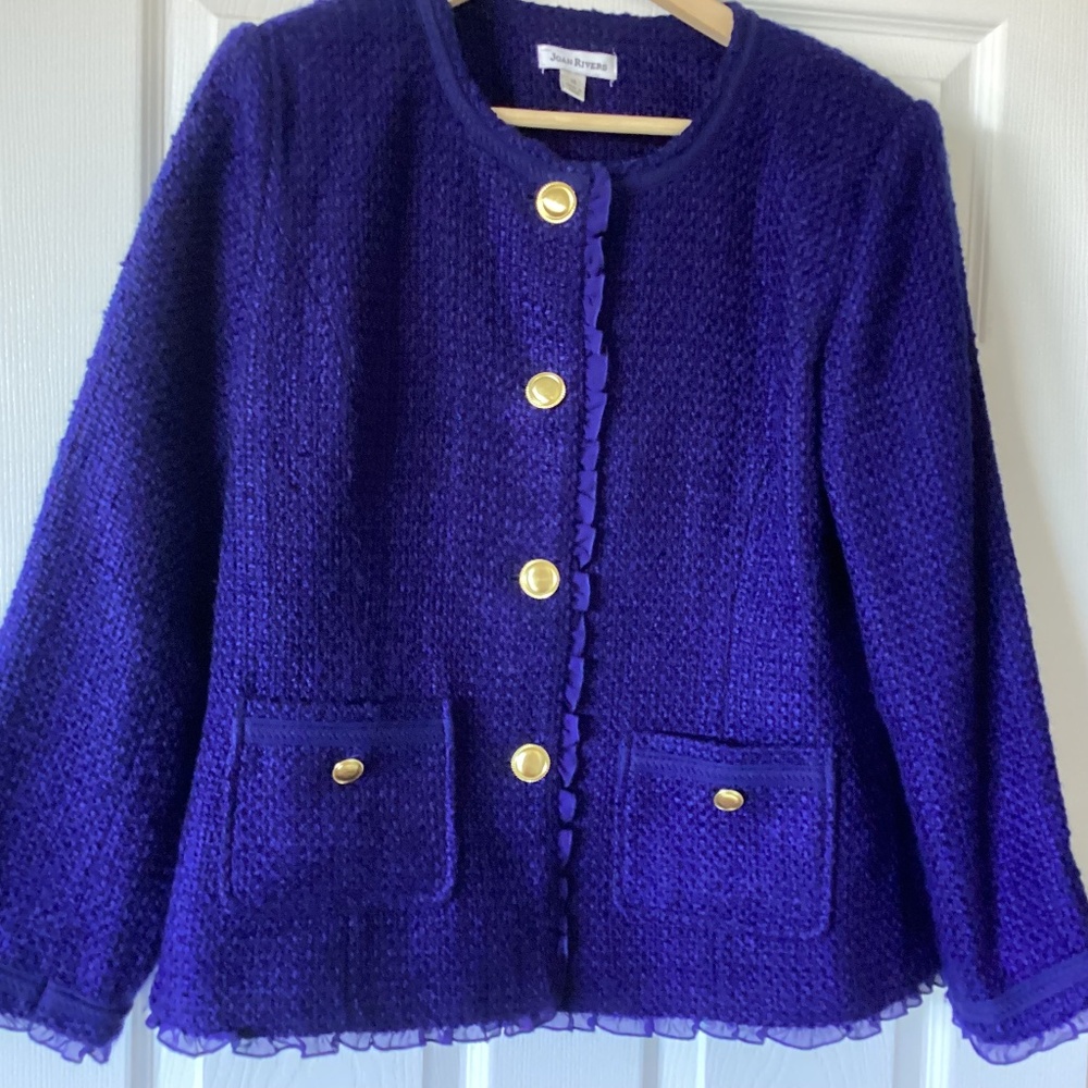 $35 Joan Rivers Parisian Chic Woven Jacket. SZ: 14. In Navy.